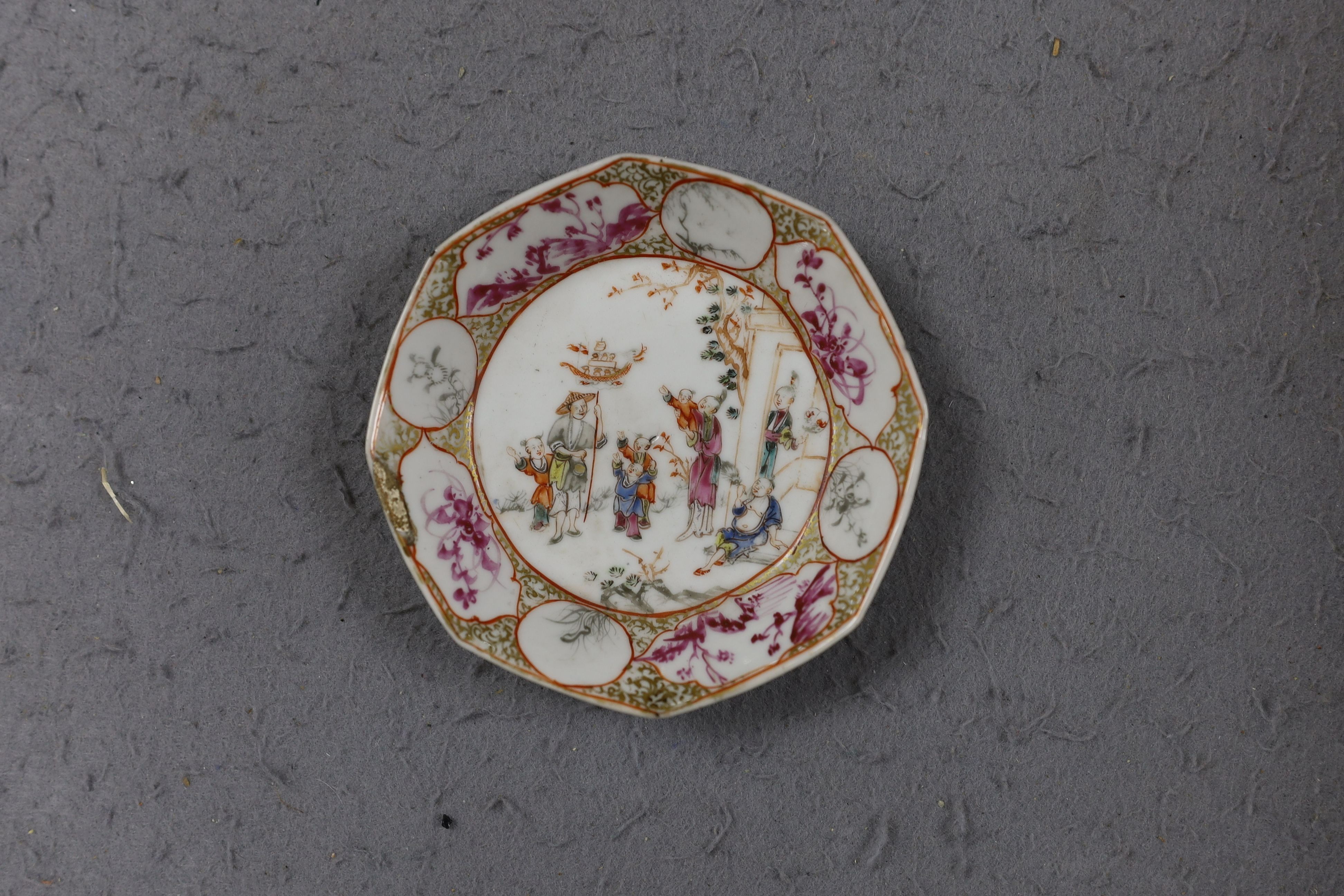 A group of four 18th century Chinese export famille rose saucers